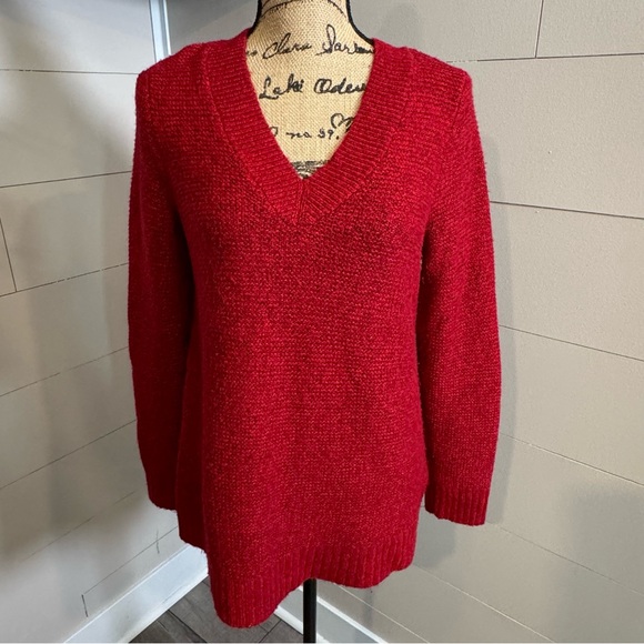 J. Jill V-Neck Long Sleeve Marled Red Sweater Alpaca - XS  Oversized - Picture 1 of 7